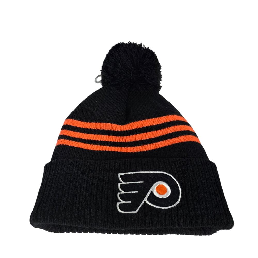Adidas Philadelphia Flyers Black 3 Stripe Cuffed Pom Mens Knit Hat Beanie Philly